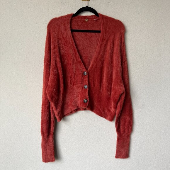Free People One Soft Cozy Oversized Red Cardigan Size S - Picture 2 of 5